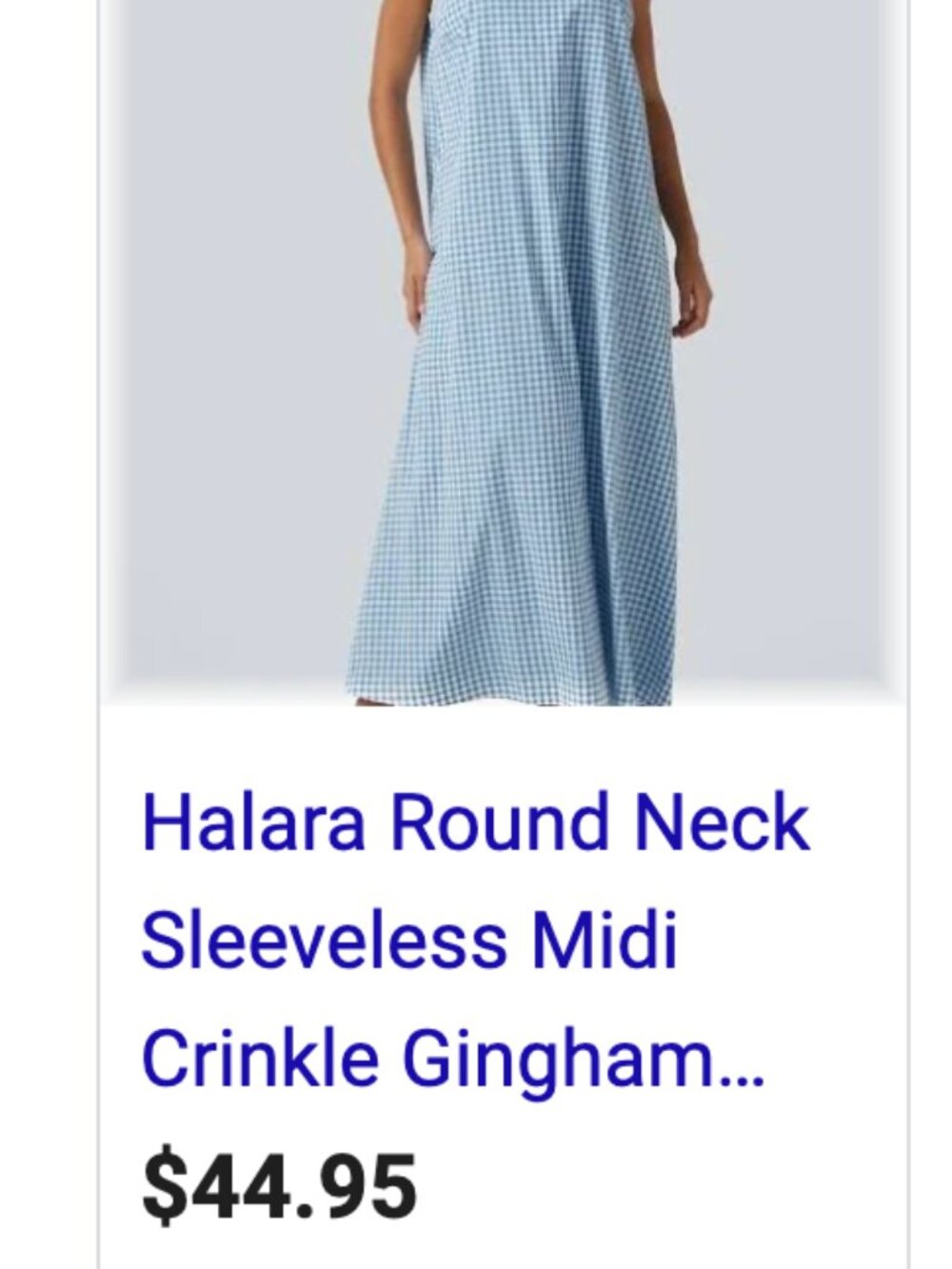 Halara Tank Dress Round Neck Sleeveless Midi Crinkle Gingham Plaid Blue NWT XL - Picture 13 of 13